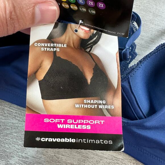 NWT Maidenform Soft Support Wireless Bra Blue Lace Overlay Med - Picture 6 of 6